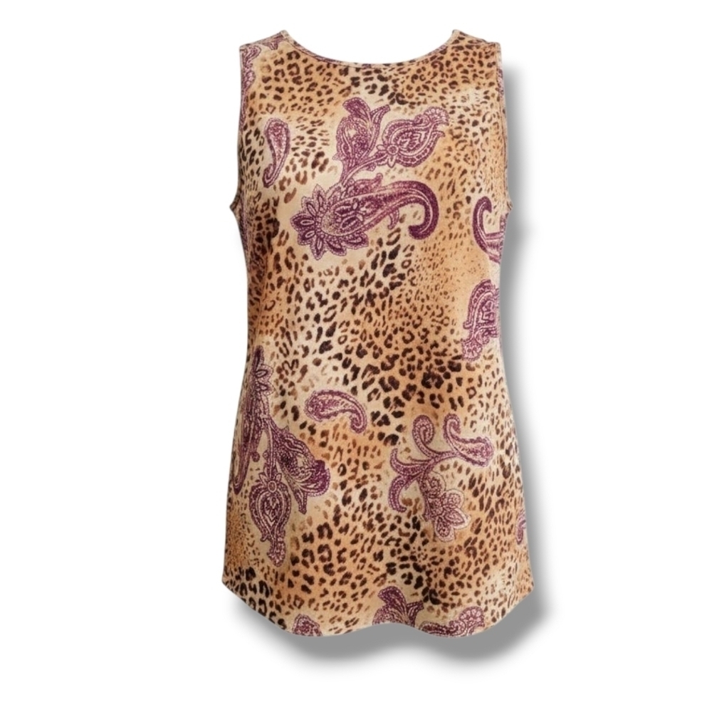 California Dynasty Women’s Paisley & Leopard Print Sleeveless Blouse Size Large